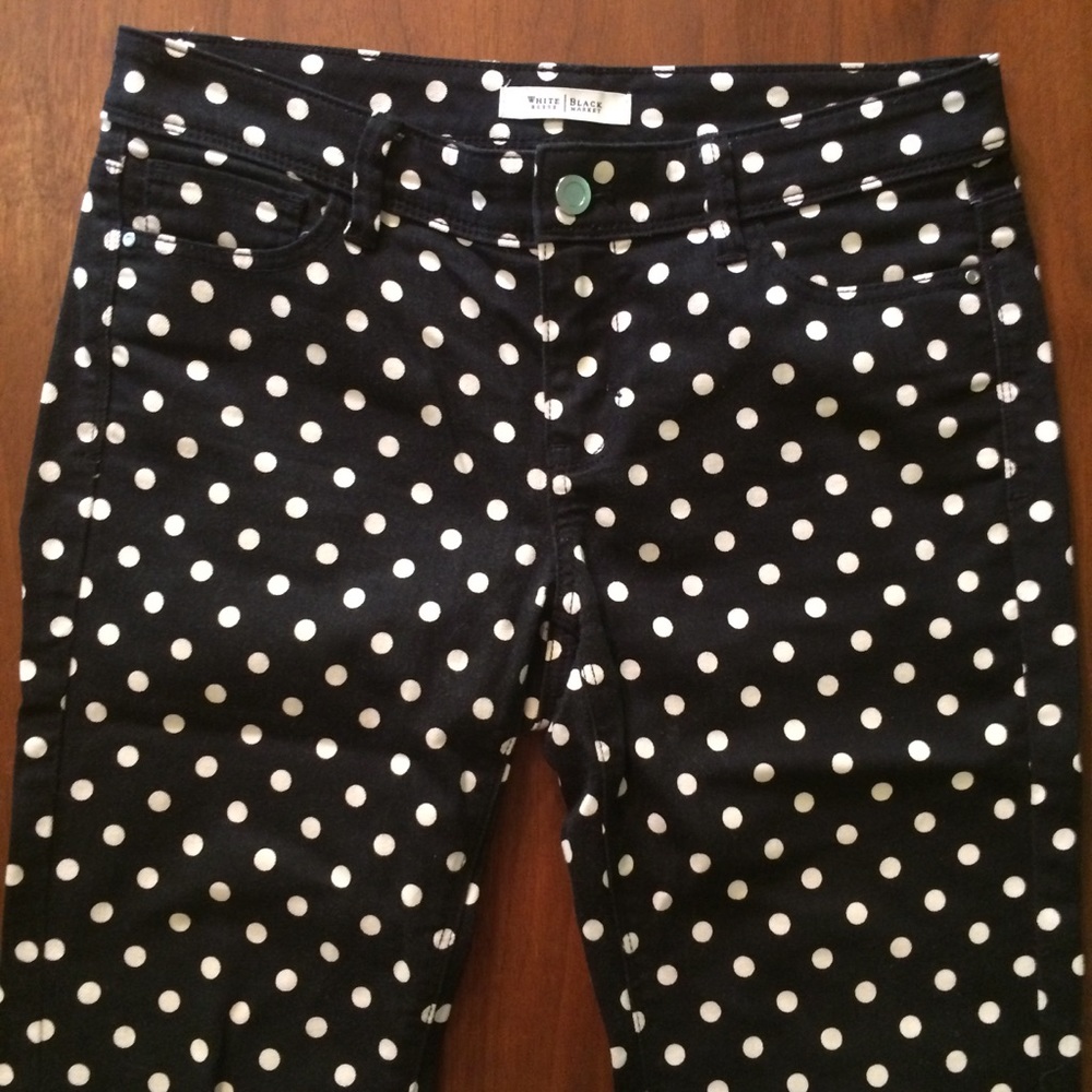 WHBM Blanc Skinny Stretch Polkadot Jeans - Picture 3 of 6